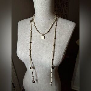 White House Black Market Elegant Gold Beaded & leather Necklace
